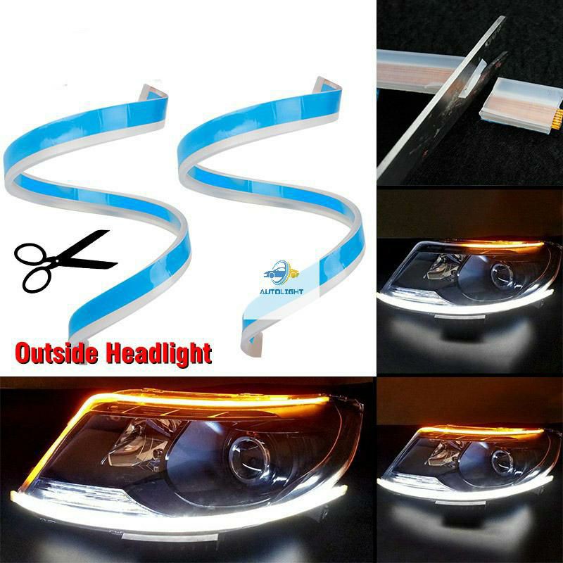 Lampu Alis Slim (1 pcs/1buah/) DRL Mobil Fleksibel Waterproof 60 CM 2 Warna Runing