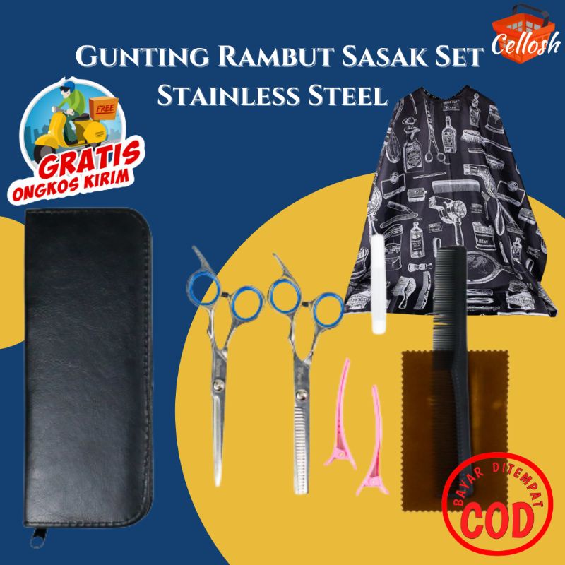 Gunting Pangkas Cukur Rambut Sasak Set Stainless Steel Barber Shop Salon Profesional