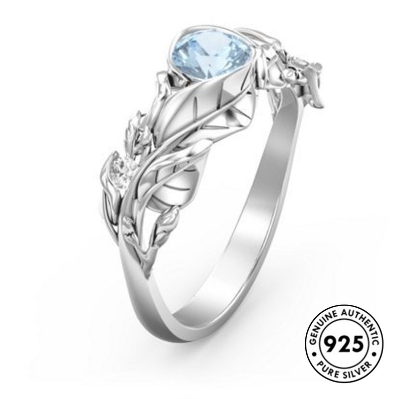 Cincin Sterling Silver 925 Model Daun Dengan Sapphire Untuk Wanita