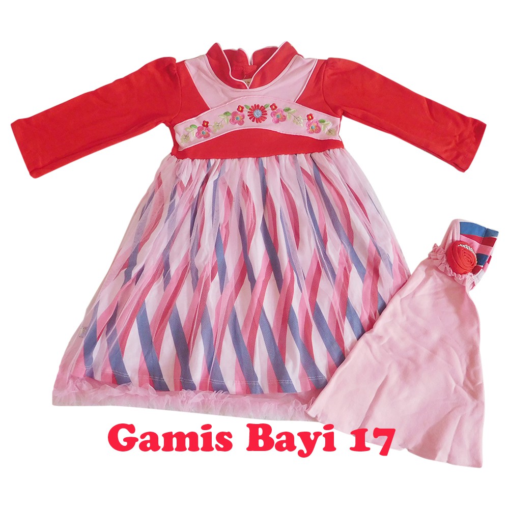 Baju Muslim Anak Bayi Perempuan Gamis Tutu Motif Pelangi Zig Zag- BMP1001