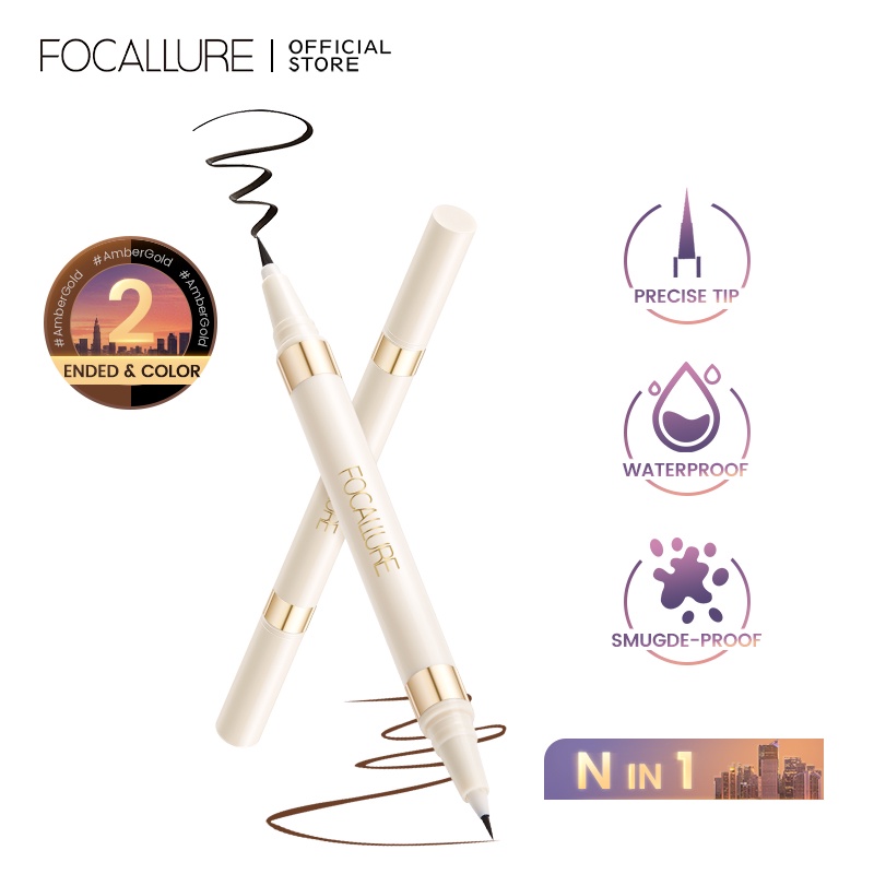 FOCALLURE Double head 2-in-1 Waterproof Liquid Eyeliner Fine Tip Quick Dry Waterproof Long-last 2 Shades Black Brown 2 IN 1