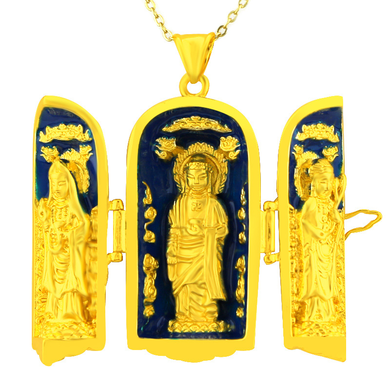 Kalung Emas Asli Kadar 375 Dengan Liontin Buddha Gaya Retro Untuk Pria