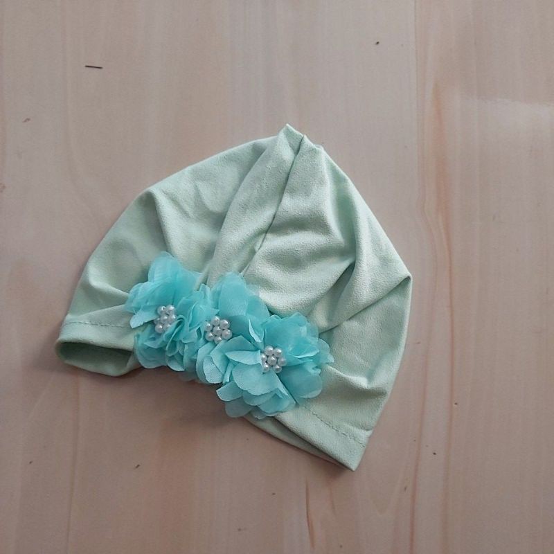 Turban Bayi 0-3th Bunga Besar - Bandana bayi - Kerudung Anak Bayi-Hijau mint
