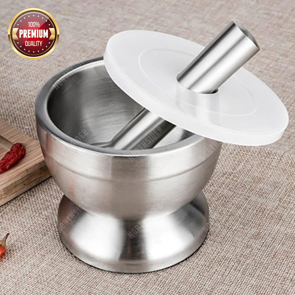 MORTAR PESTLE TUMBUKAN BUMBU OBAT STAINLESS COBEK ULEKAN LUMPANG