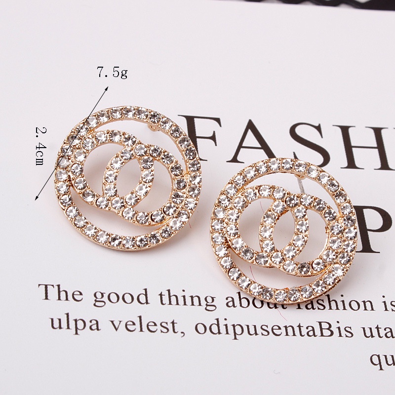 Anting Stud 925 Silver Needle Model Cincin Ganda Aksen Berlian Untuk Aksesoris