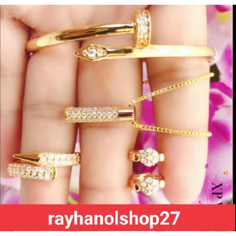 SET TITANIUM WANITA MOTIF PAKU ANTI KARAT LAPIS EMAS 24 K