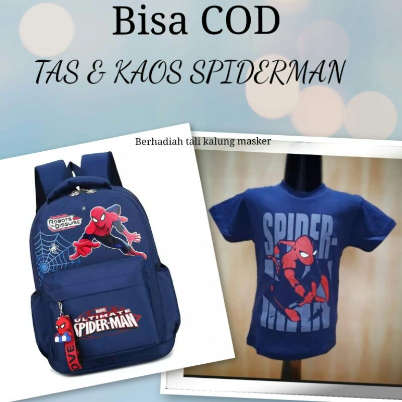 Rully_ Kaos anak  sablon 1-11th Splder-man +Tas Ransel Sd Tk Paud bisa cod