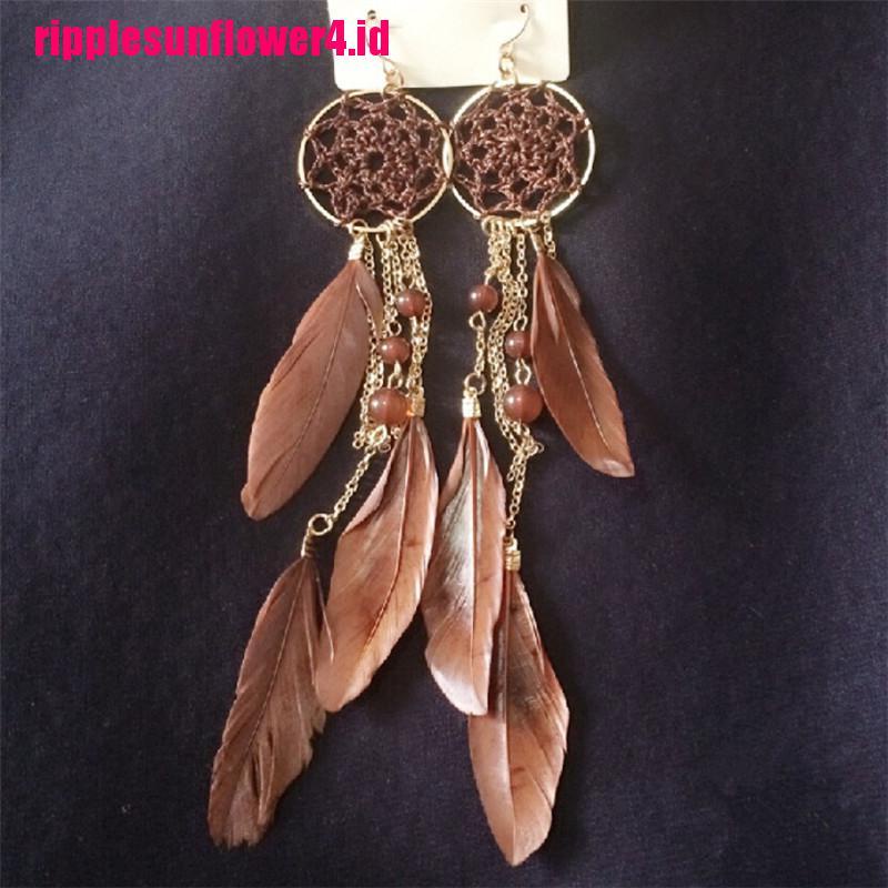 Gantungan Dream Catcher Dengan Hiasan Bulu Dan Manik-Manik Bergaya Etnik Bohemian