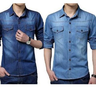 Top Produk Kemeja  Jeans Wash Pria Lengan Panjang 