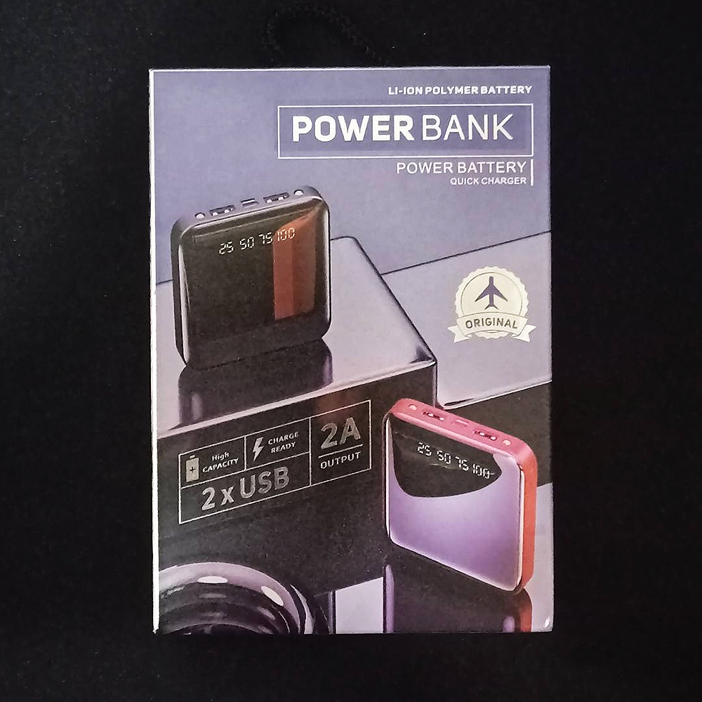 [ORIGINAL] Power Bank Powerbank Handphone HP Type C Fast Charging Dengan Senter Hitam Mini 10000mh Murah Terbaru