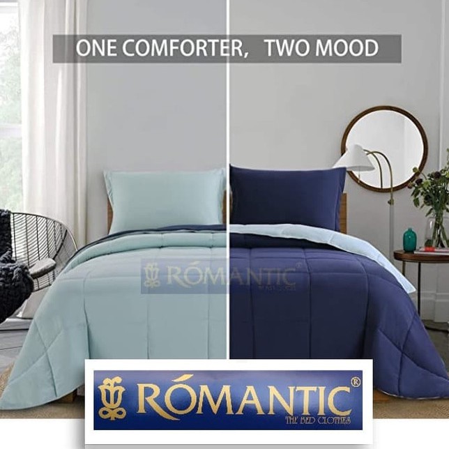 Two Tone Bedcover Biru muda x tua by Romantic 180 x 200 Katun Jepang adem halus custom dua warna 2