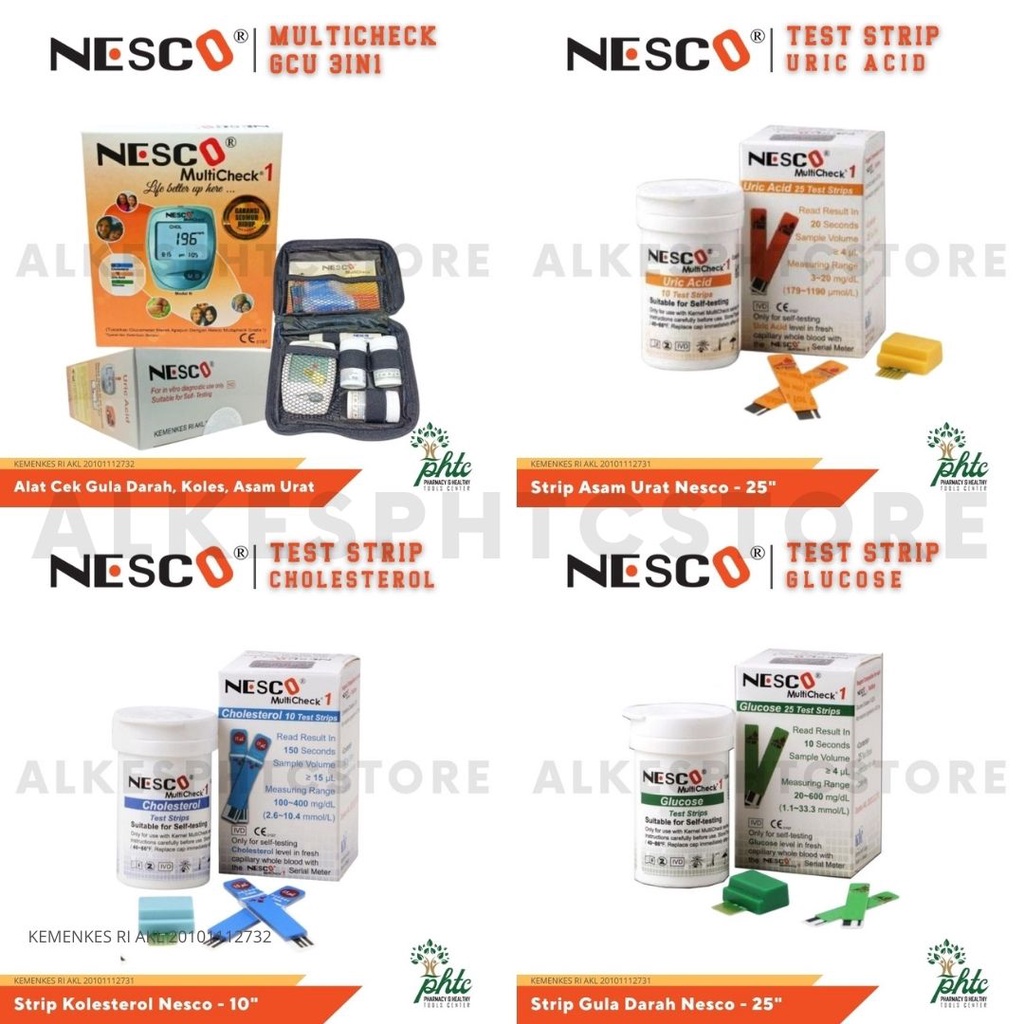 NESCO Paket Alat + Refill Lengkap Nesco Gula Darah, Asam Urat &amp; Kolesterol