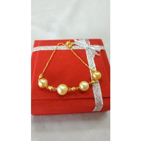gelang serut emas kadar 70% dengan mutiara air alut