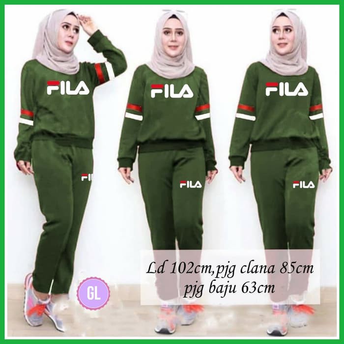 Stelan training Fila | baju senam wanita | stelan olahraga cewek | stelan olahraga muslim