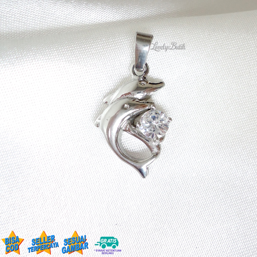 Lovelybutik -  Liontin Titanium Anti Karat Twin Dolphin Liontin Tanpa Kalung Titanium Model Terbaru Dolphin Dolpin