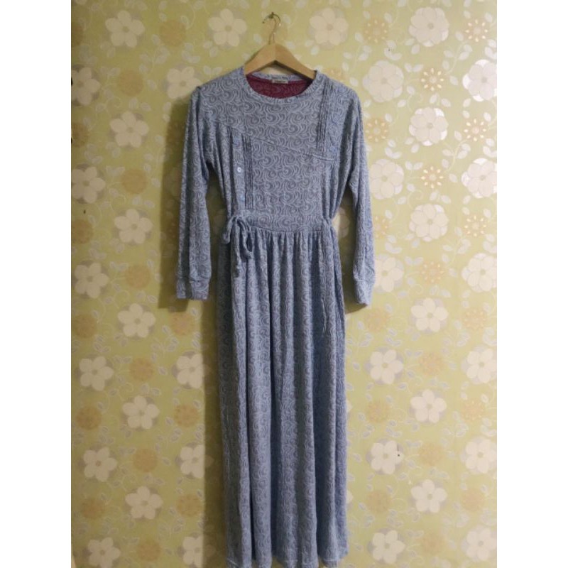 Preloved dress biru tosca motif murah