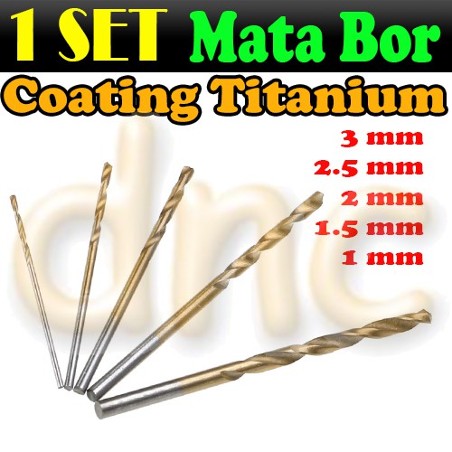 Mata Bor Coating Titanium set 5pc 1mm 1.5mm 2mm 2.5mm 3mm