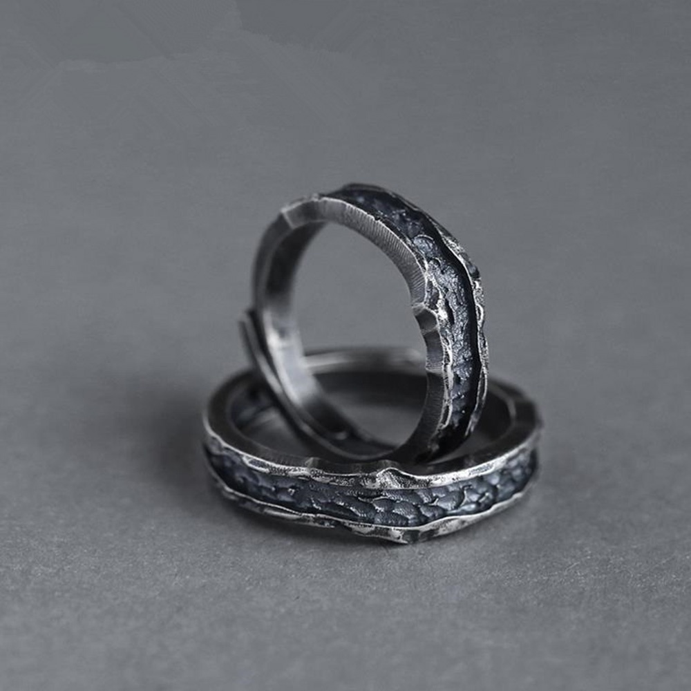 Cincin Model Terbuka adjustable Warna Hitam Gaya Punk Untuk Pria Dan Wanita
