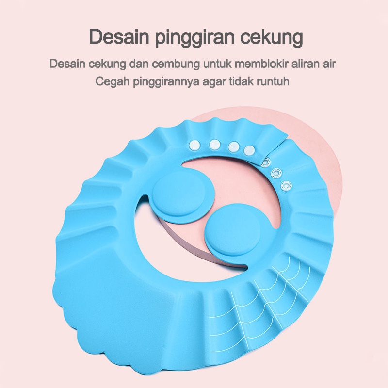 Topi keramas anak/Topi Keramas Anak dengan Kancing Penutup Telinga Bahan Sponge/Baby SHOWER CAP//Topi keramas bayi L6/139