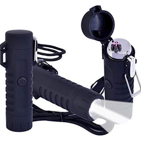 Korek Api Keren Elektrik Tahan Air Double Arc Plasma + Senter