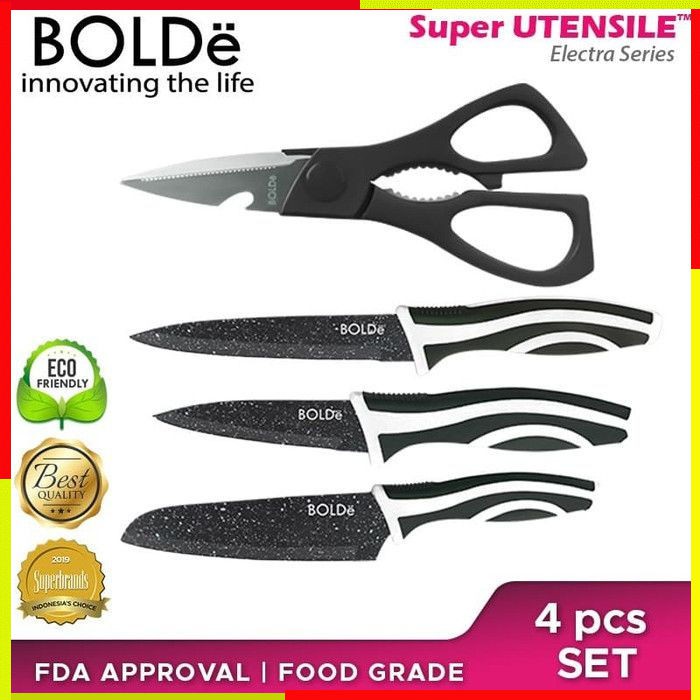 PISAU BOLDE Set 3+1 SET PISAU DAPUR BOLDE PISAU PISO DAPUR TAJAM STAINLESS STEEL BOLDE SET MURAH