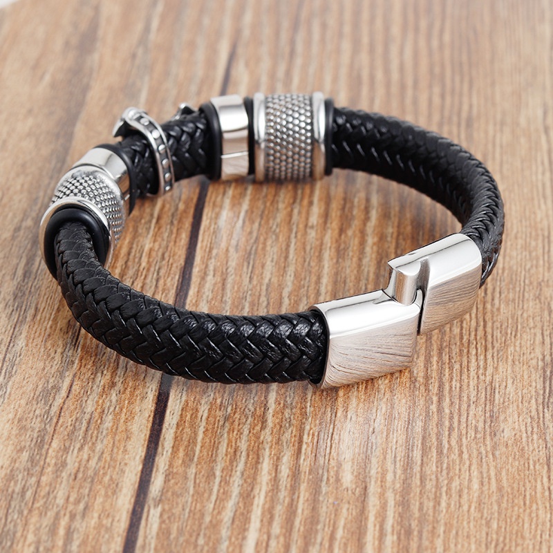 Vintage Fashion Pria Salib Stainless Steel Gelang Kulit Aksesoris Perhiasan 18.5CM~21CM