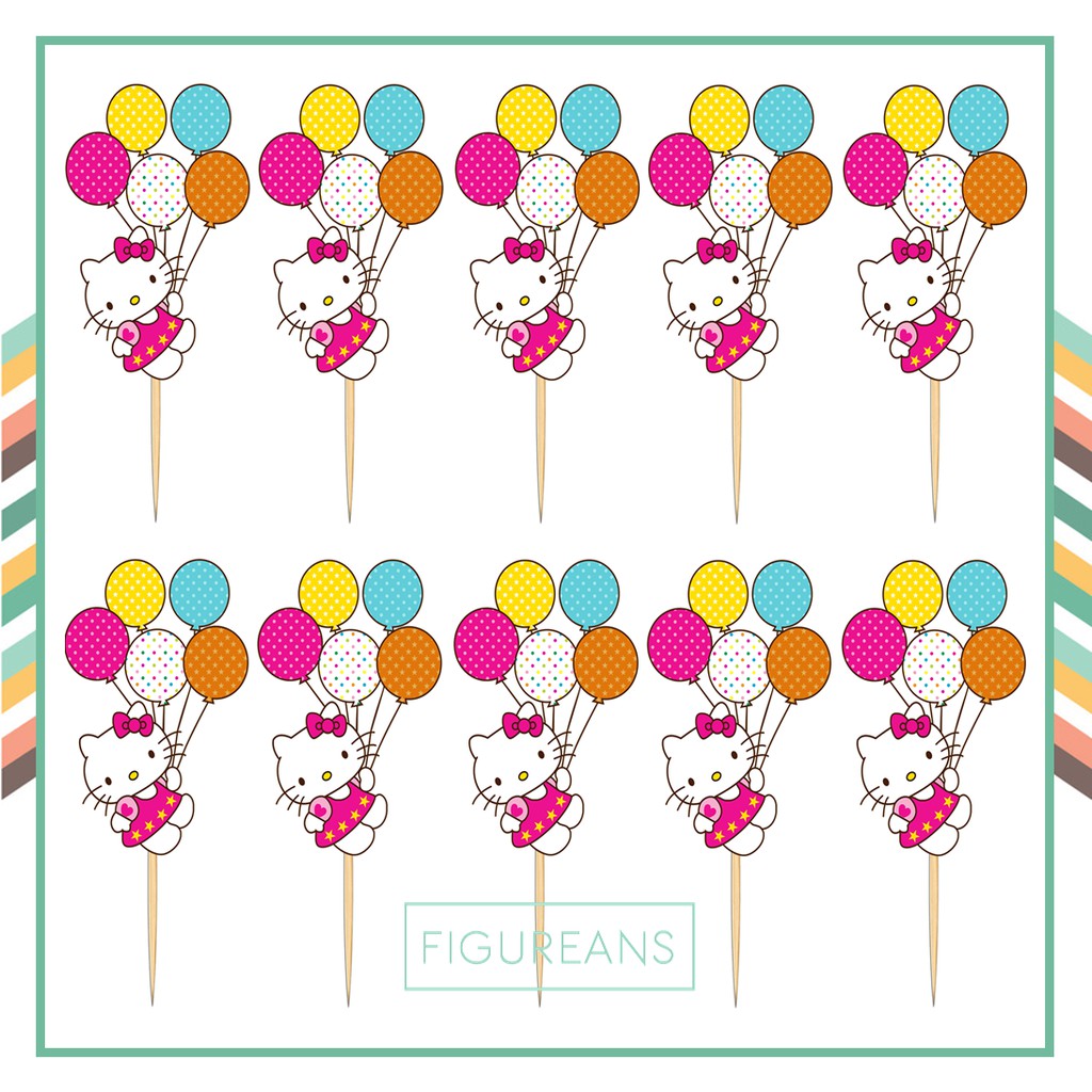 GROSIR PERLENGKAPAN PESTA HELLO KITTY ISI 10 CUPCAKE TOPPER HIASAN KUE ULTAH