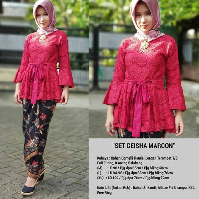 KEBAYA MODERN/KEBAYA BRUKAT/BROKAT/KAIN LILIT/KEBAYA COUPLE/SERAGAM NIKAH/SET GEISHA MAROON