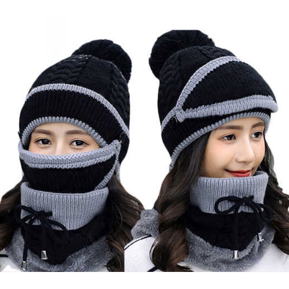 IMPORT WOMAN GIRL WINTER BEANIE KNIT HAT SCARF MASK ONE SET TOPI RAJUT SYAL MASKER MUSIM DINGIN WANITA ANAK