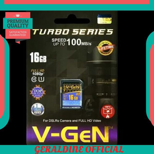 TERBARU V-GEN MEMORY SD CARD SDHC VGen 16GB Class 10 Turbo Camera Kamera 16 GB