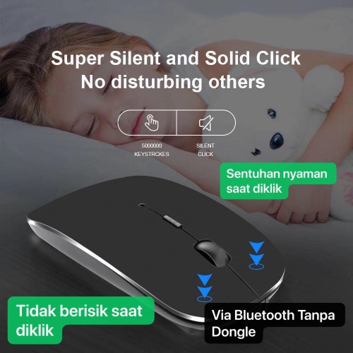 MOS-005 Mouse Bluetooth 5.2 Tanpa Dongle USB Silent Tidak Berisik Super Slim for Laptop / Smartphone