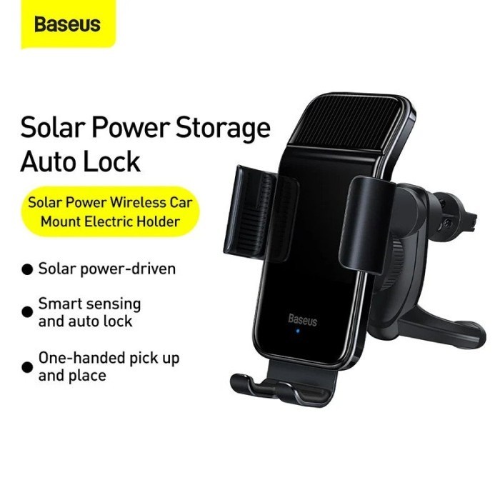BASEUS CAR HOLDER HP MOBIL AUTO LOCK ELECTRIC SOLAR POWER AIR VENT