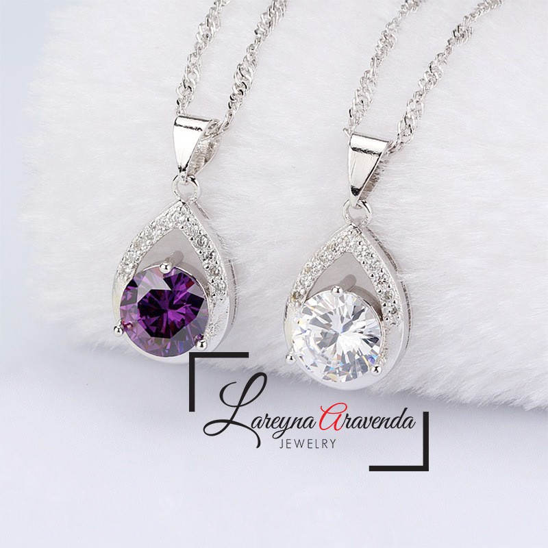 Kalung Wanita Titanium Liontin Kristal Crystal Anti Karat Non Alergi