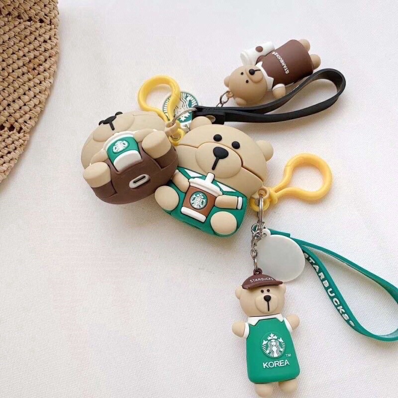 Case airpods case bear beruang teddybear paddington starbucks coffee kopi case airpods ice cream with chain