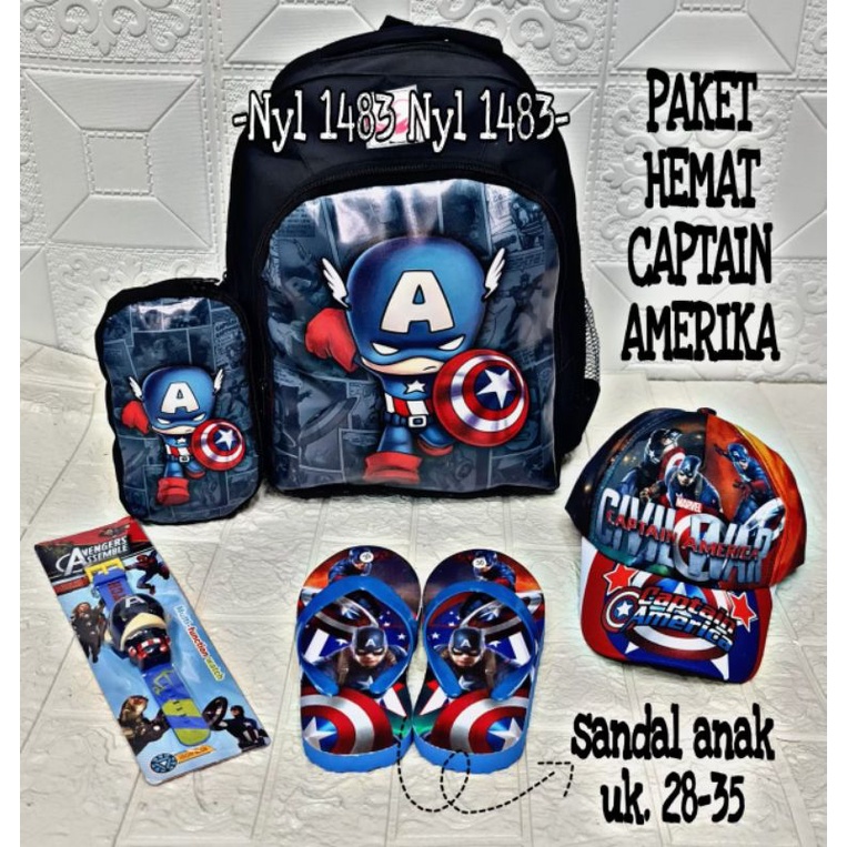 ( BISA COD ) 4in1 Tas Ransel Anak Laki-laki / Karakter Superhero/ Free Tempat Pensil/Jam Tangan/Topi Dan sandal