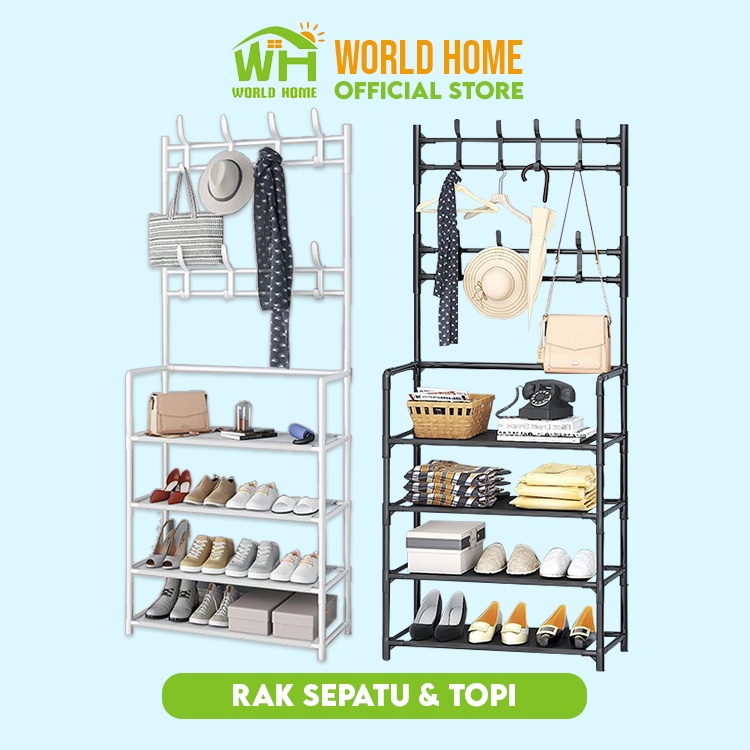 WHI Rak Gantungan Baju Stand Hanger Rak Sepatu Tempat Topi Tas Serbaguna