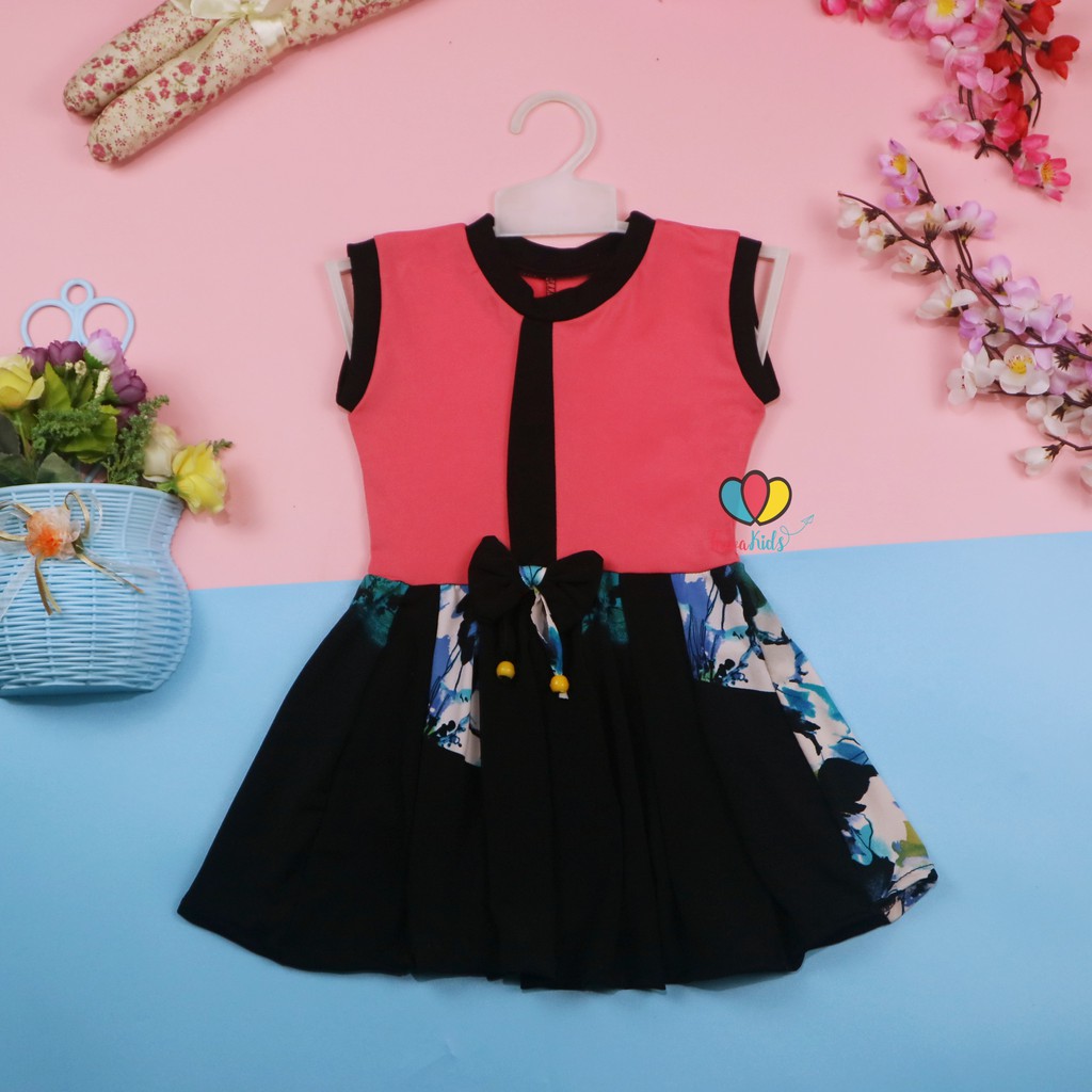 Dress Nabila Uk 1-2 Tahun / Dres Anak Perempuan  Baju Motif Murah Cewek Casual Pesta Yukensi Adem