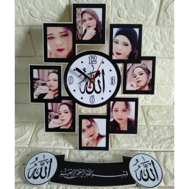 Jam Dinding Kayu Vintage Karakter Lafadz Allah. Jam Custom Frame Foto Kado Ultah Kado Nikah