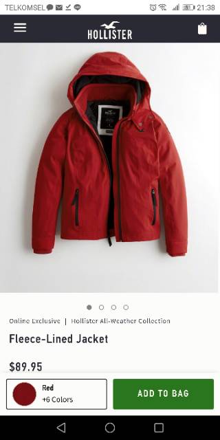 Hollister Fleece Lined Jacket - Red 