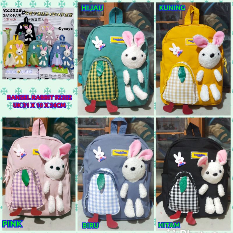 tas ransel anak rabbit 92202 /12659 free pin import fashion perempuan TK SD bahan parasut kanvas