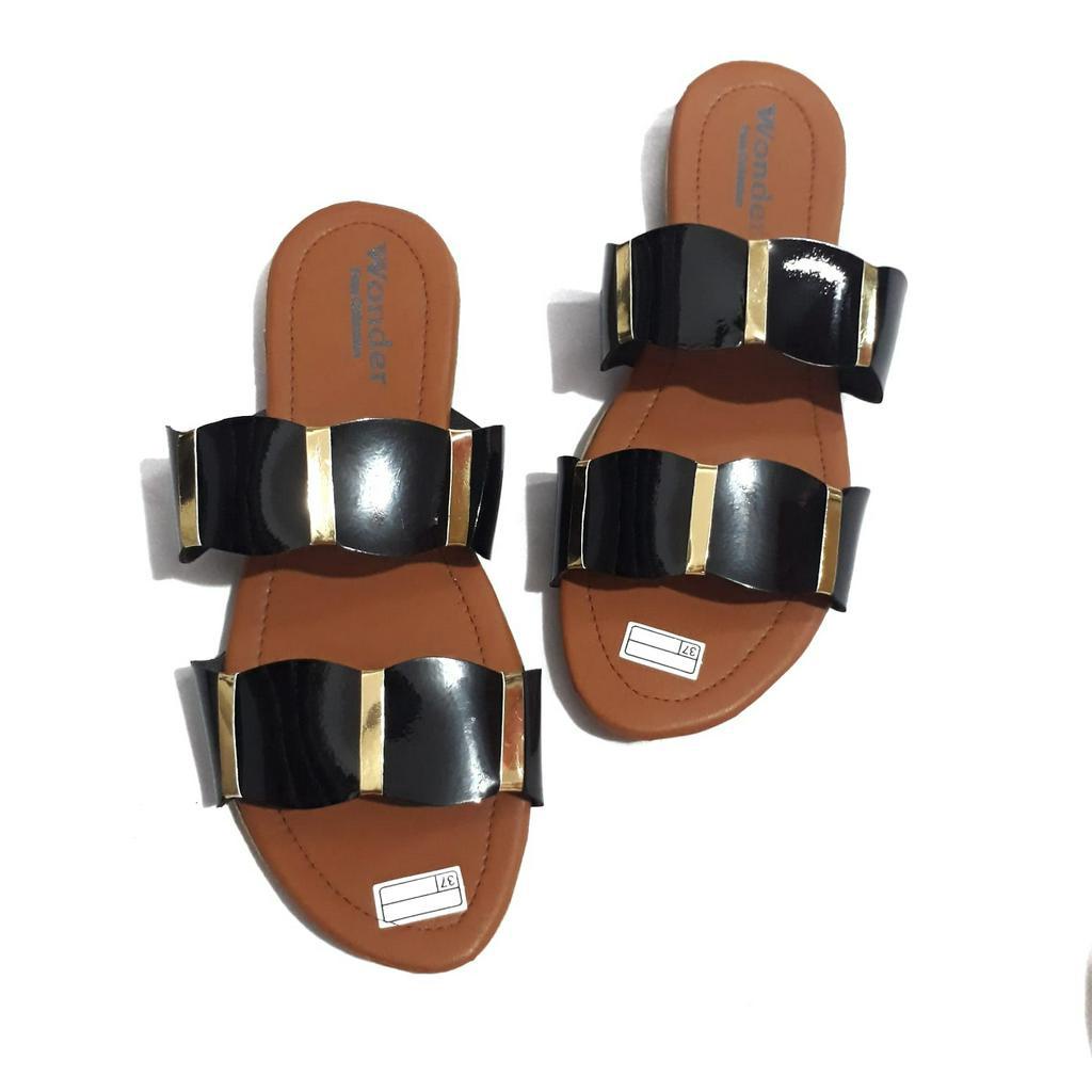 Sandal Wanita garis emas bisa COD Sandal Teplek