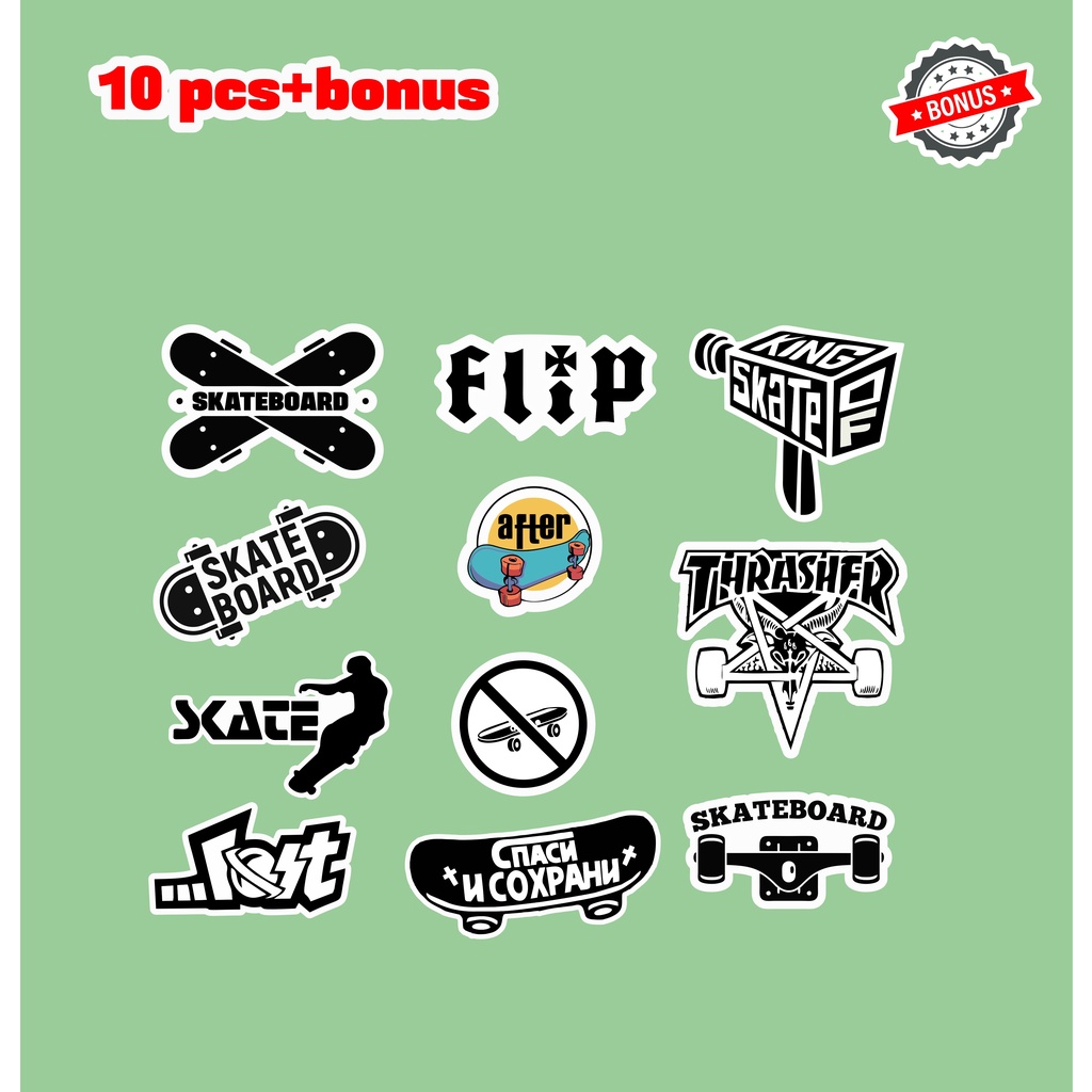 

Paket stiker Skateboard isi 10 pcs bahan graftac anti air