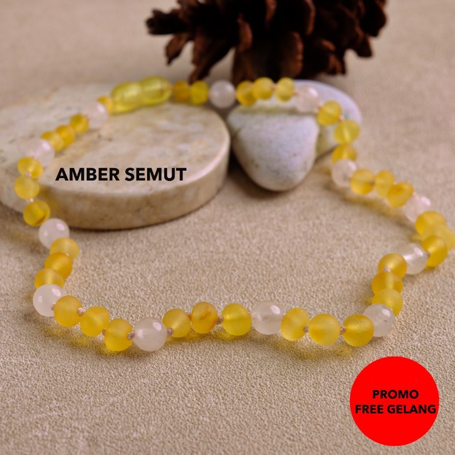 PROMO FREE GELANG - Kalung Amber Baltic Lemon Matte X Rose Quartz by Amber Semut