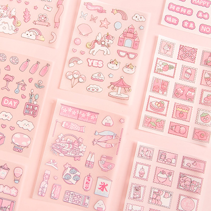 4 Sheets Korean Frosted PET Stationery Decoration Sticker Girl Handbook Diary DIY Material