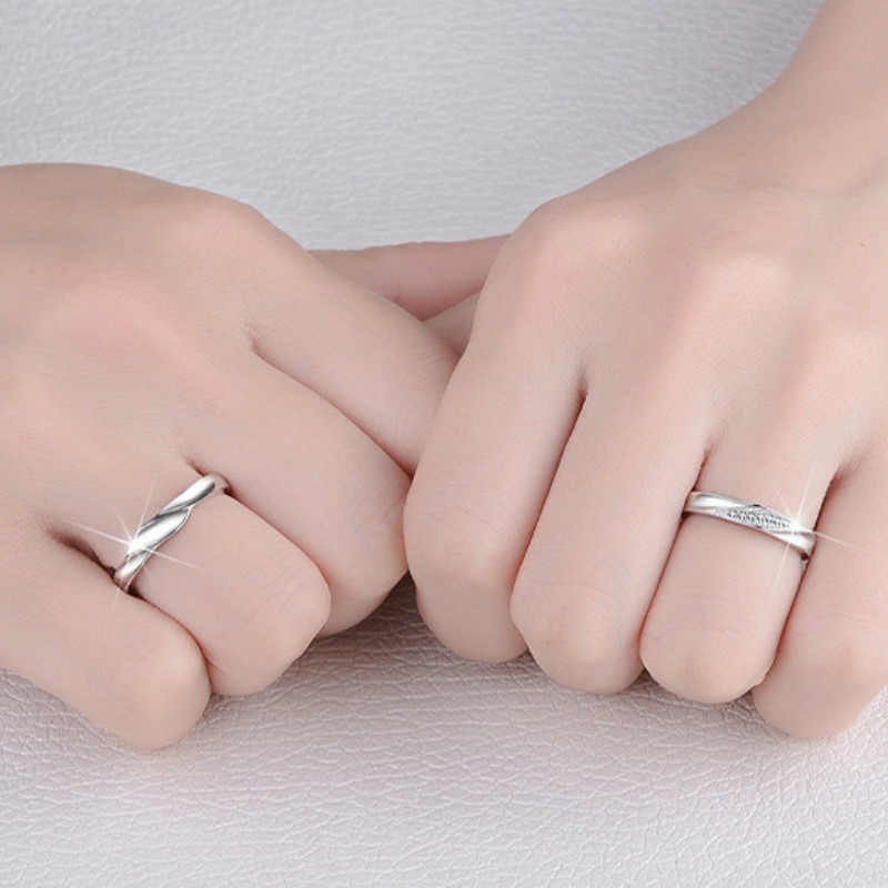 2pcs / Set Cincin Sterling Silver Dapat Disesuaikan Untuk Pasangan