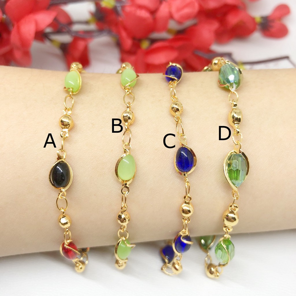 Gelang Xuping Lapis Emas 18k Rantai Gold Batu Giok Imitasi Gelang Xuping Lapis Emas 18k Rantai Gold Batu Giok Imitasi