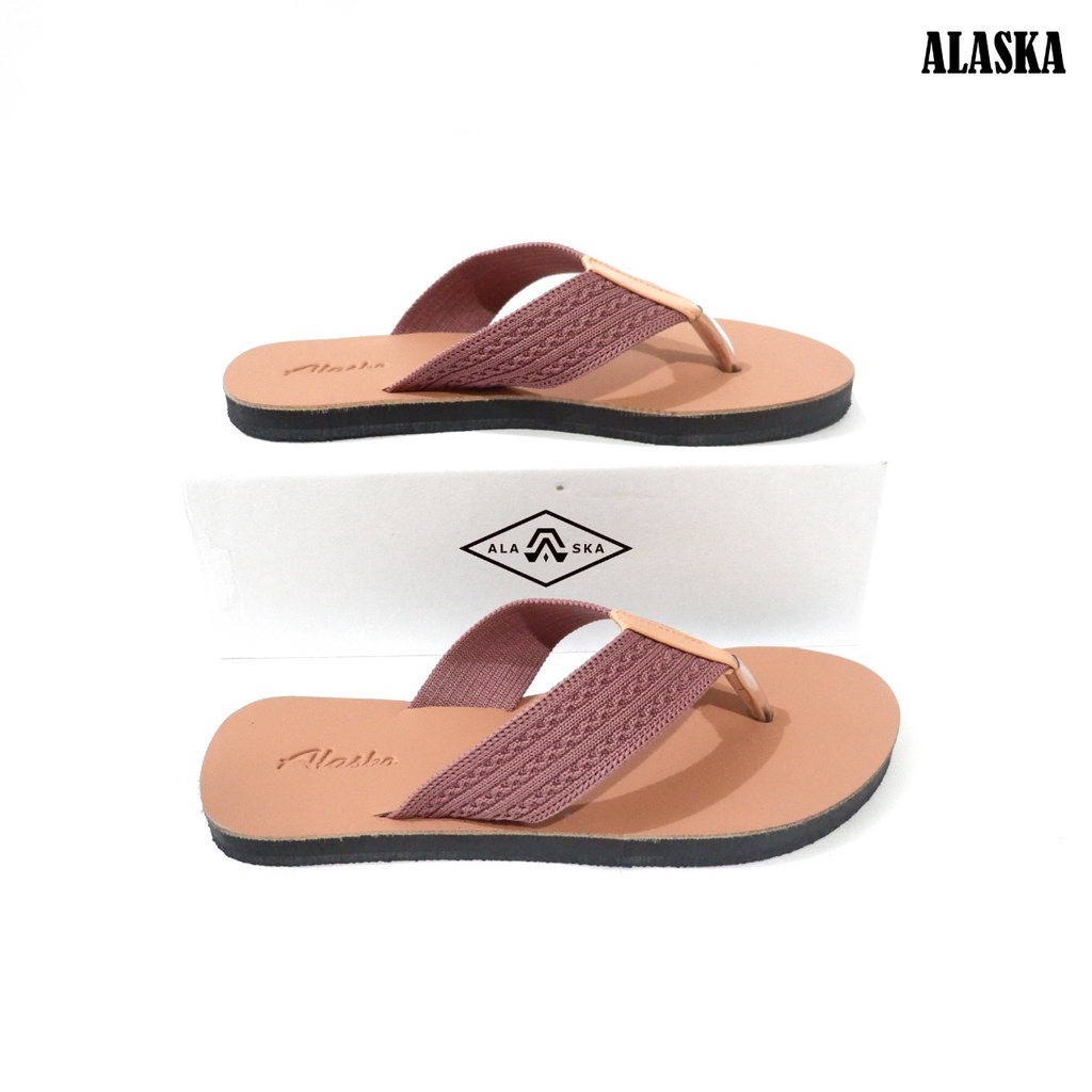 ALASKA Sandal Flat - Sendal Wanita  Dewasa Teplek Motif Rajut Import