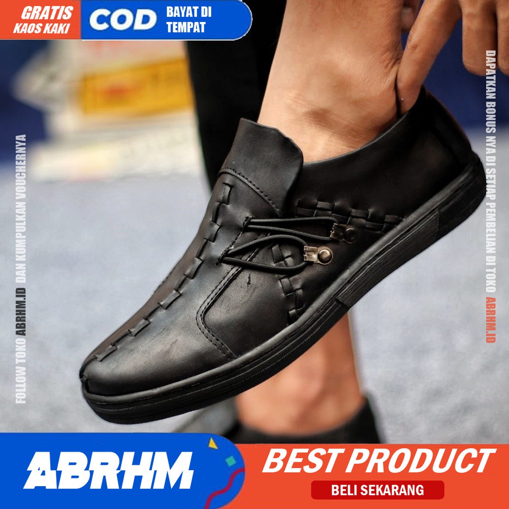 ABRHM ALIGA Sepatu Slip On Pria Sepatu Pria Casual Kulit Asli Cowo/Cowok Sepatu Kasual Kerja Semi Formal Anti Slip Gaya Keren Kekinian Murah Terlaris