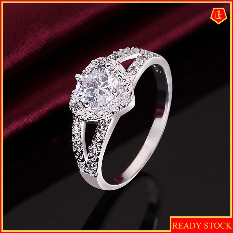 [Ready Stock]Fashion Personality Heart-Shaped Diamond Silver Ring