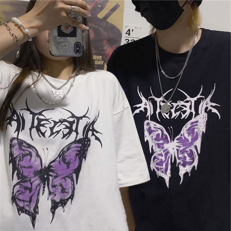 KAOS Aesthetic BUTTERFLY puple porstina anime Premium Tshirt street style harajuku kuromi oversize T